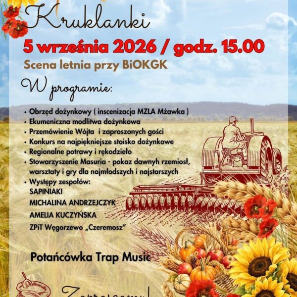 Program Dożynek Gminnych w Kruklankach 5 września 2026