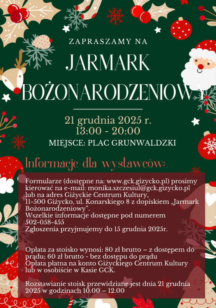 Wystawcy na Jarmarku Bożonarodzeniowym w Giżycku 2025 – zasady, opłaty i warunki udziału