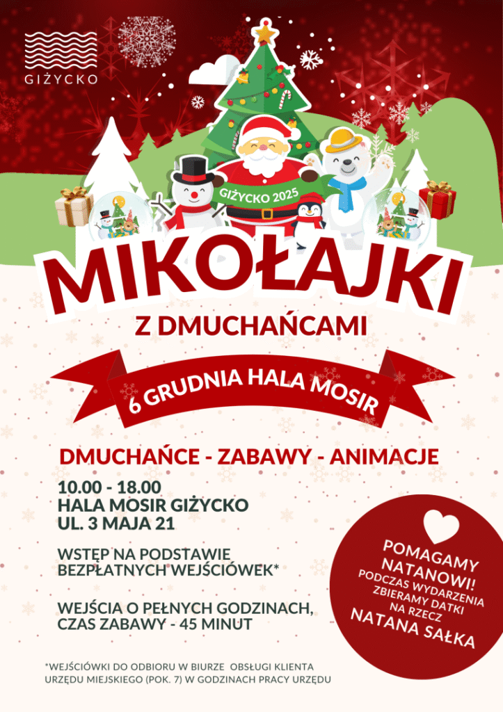📅 06.12.2025📍 Hala sportowa MOSiR, GiżyckoMikołajkowa Zabawa w Giżycku – darmowe wejściówki dla dzieci