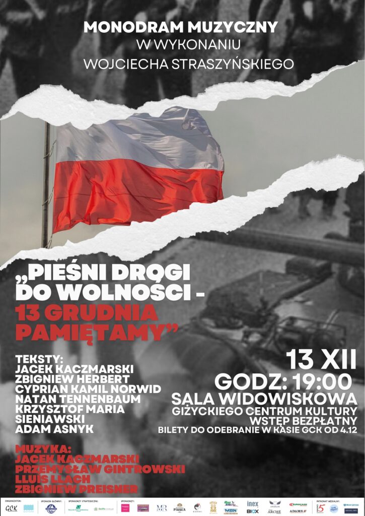 📅 13.12.2025📍 Giżyckie Centrum KulturySpektakl „13 grudnia” w Giżycku. Bezpłatne wejściówki dostępne od 4 grudnia