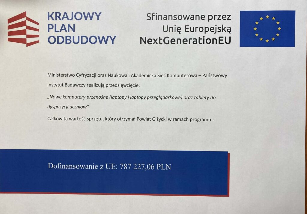 Nowy sprzęt dla szkół prowadzonych przez Powiat Giżycki. Prawie 800 tys. zł na cyfrową edukację