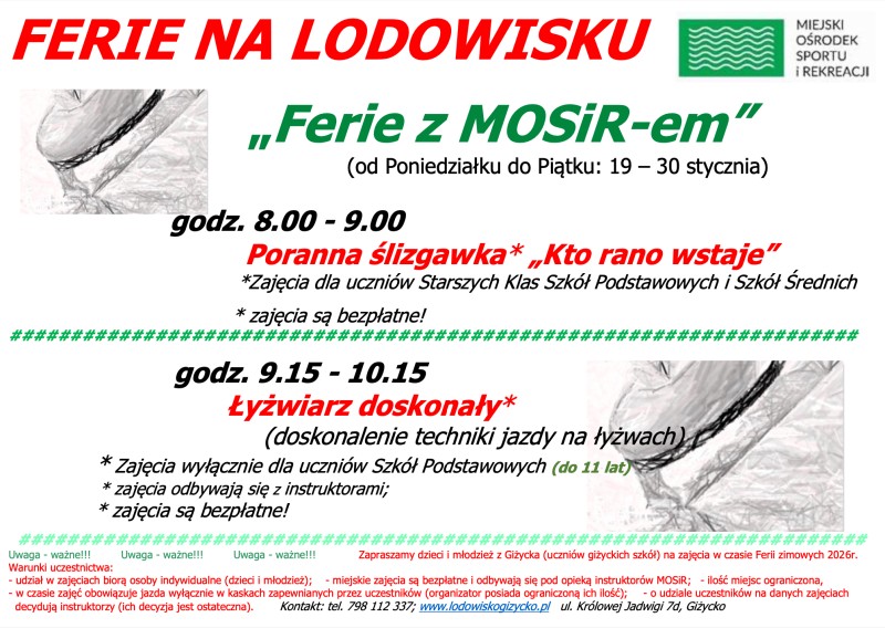 📅 30.01.2026📍 Lodowisko GiżyckoFerie zimowe na lodowisku!