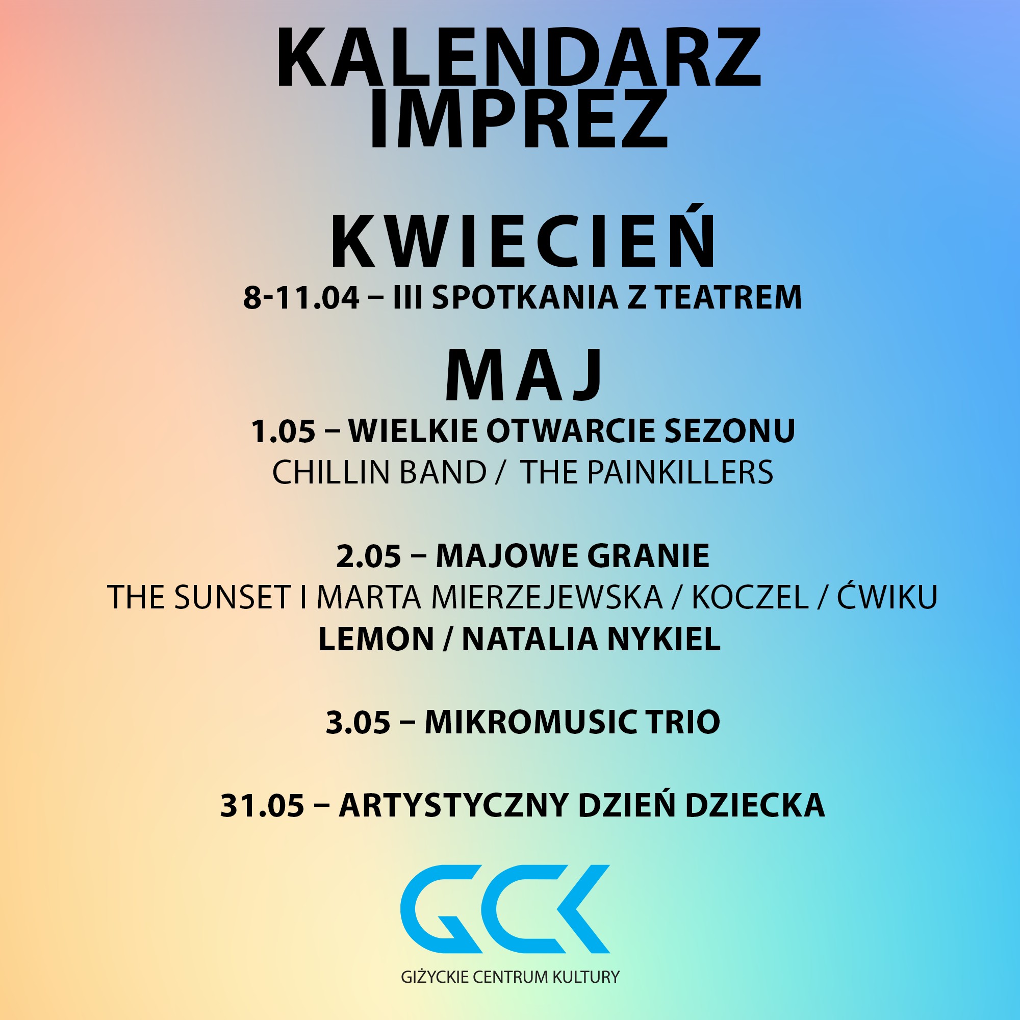 Wydarzenia GCK kwiecień maj