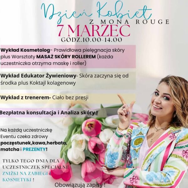 Dzień Kobiet w Mona Rouge w Giżycku. Wykłady, analiza skóry i prezenty📅 07.03.2026📍 Mona Rouge
