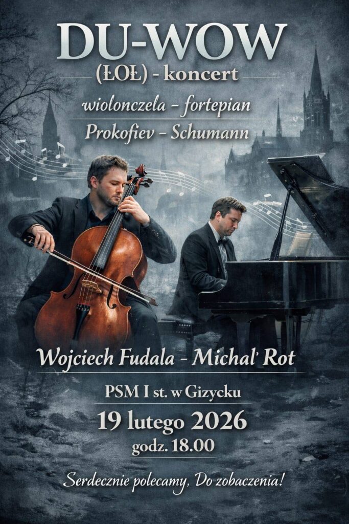 📅 19.02.2026📍 Państwowa Szkoła Muzyczna w GiżyckuKoncert DU-WOW | wiolonczela – fortepian
