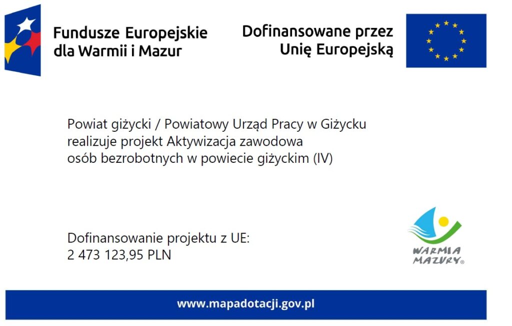 Aktywizacja zawodowa bezrobotnych w powiecie giżyckim. Ruszył nowy projekt z dofinansowaniem UE