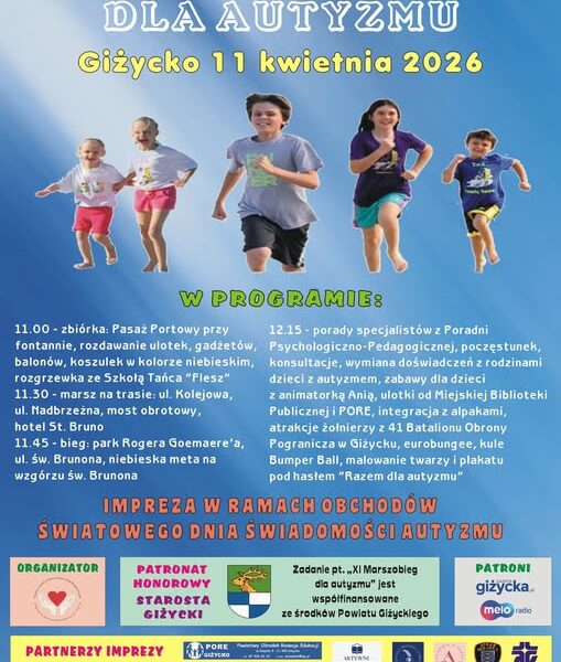 XI Marszobieg dla Autyzmu w Giżycku już 11 kwietnia📅 11.04.2026📍 Pasaż Portowy w Giżycku