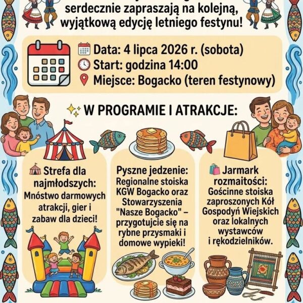 Fest Ryba VII w Bogacku. Wielki festyn rodzinny z atrakcjami, regionalnym jedzeniem i jarmarkiem