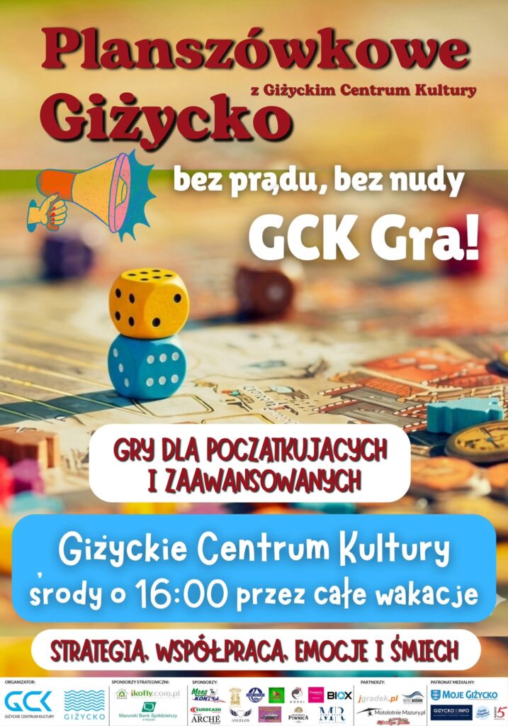 Planszówkowe Giżycko – GCK Gra 12 sierpnia 2026. Planszówkowa środa w Giżyckim Centrum Kultury
