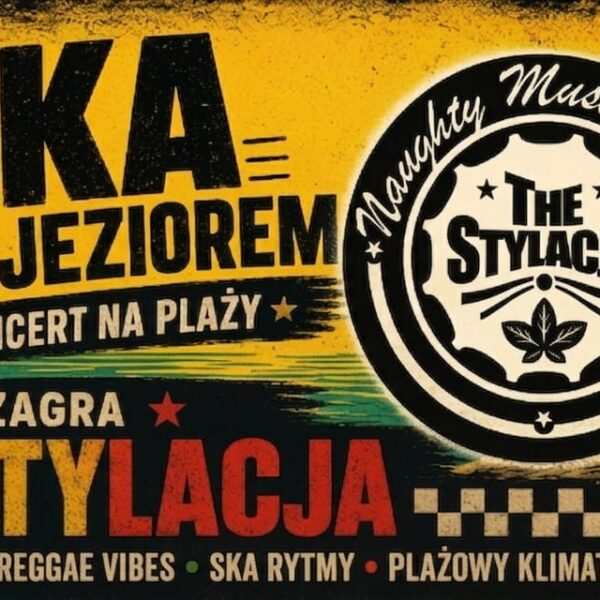 Ska nad jeziorem w Wydminach. Koncert The Stylacja na plaży gminnej