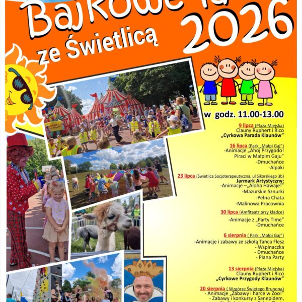 Bajkowe Lato ze Świetlicą 2026 w Giżycku - plakat wydarzenia