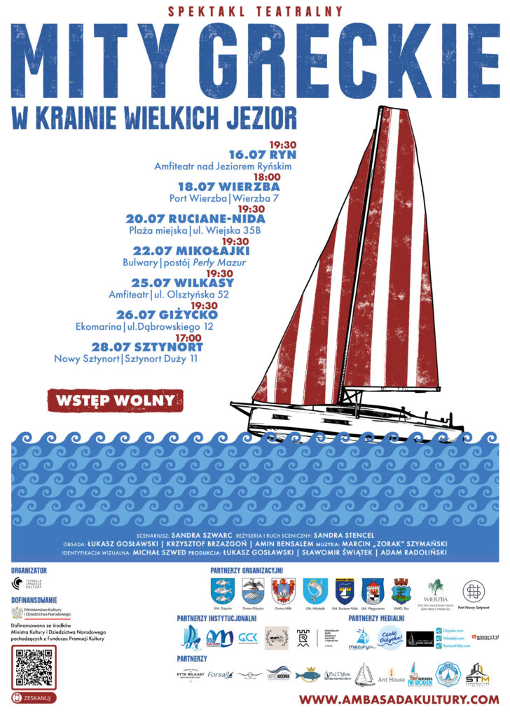 Plakat spektaklu Mity Greckie w Krainie Wielkich Jezior