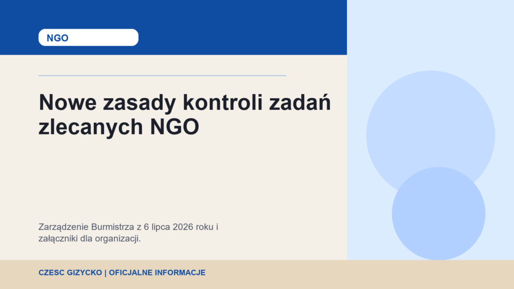 Grafika do informacji o nowych zasadach kontroli zadań zlecanych NGO w Giżycku