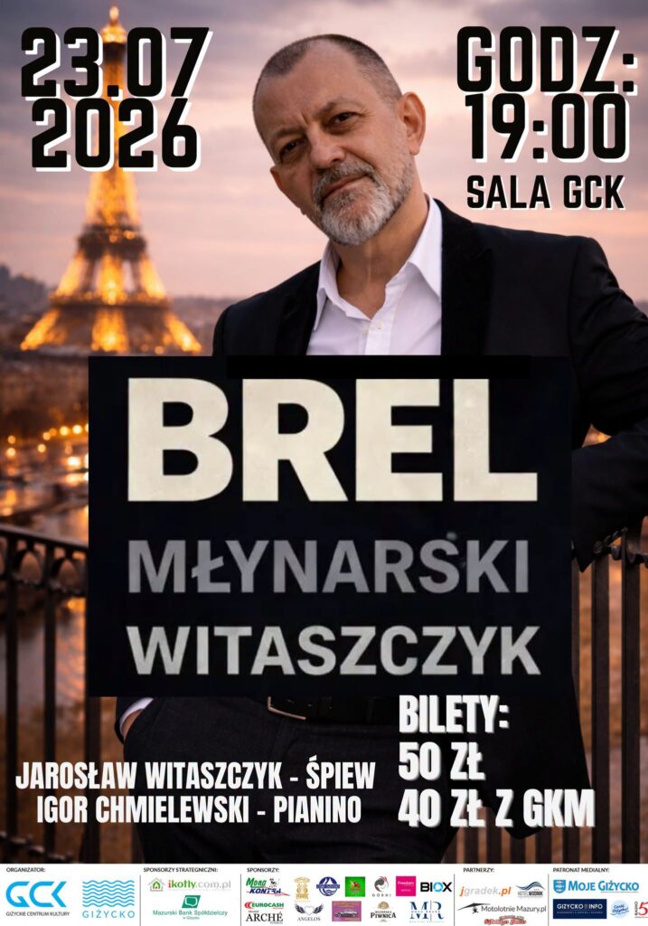 Plakat recitalu Salut Brel w Giżycku 23 lipca 2026