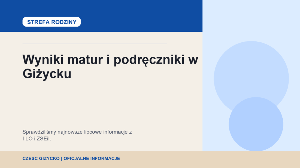 Grafika do informacji o wynikach matur i podręcznikach w giżyckich szkołach