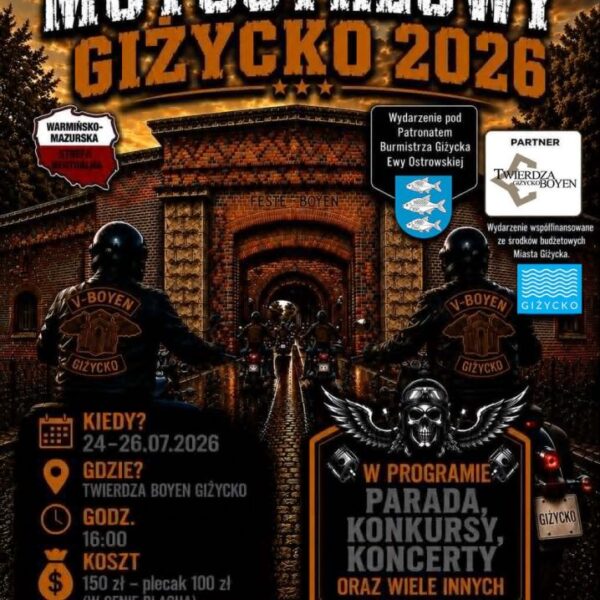 Oficjalny plakat zlotu motocyklowego V Boyen w Giżycku 24-26 lipca 2026