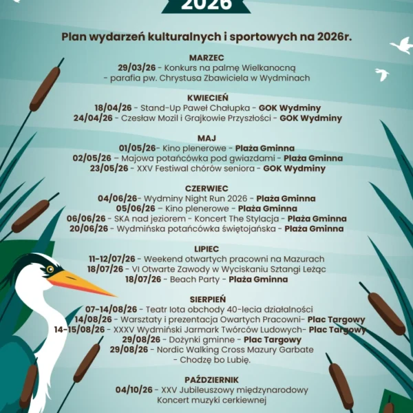 Plan wydarzeń kulturalnych i sportowych w Wydminach na 2026 rok