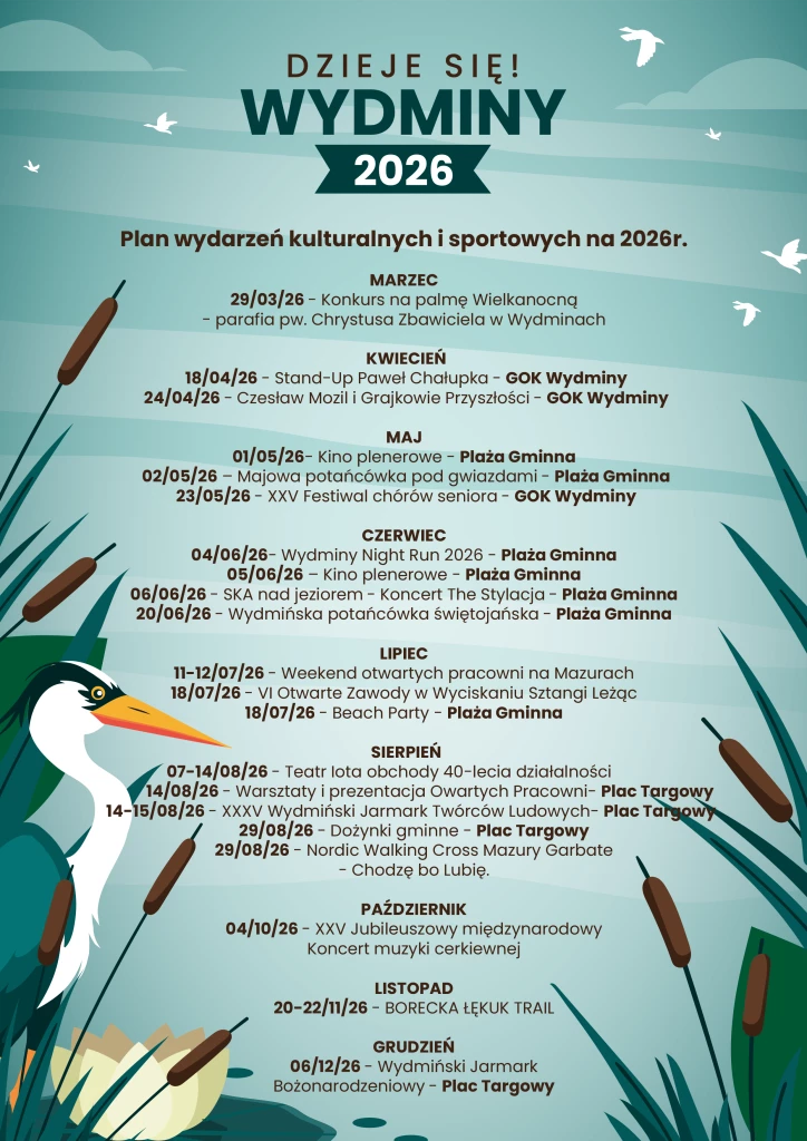Plan wydarzeń kulturalnych i sportowych w Wydminach na 2026 rok