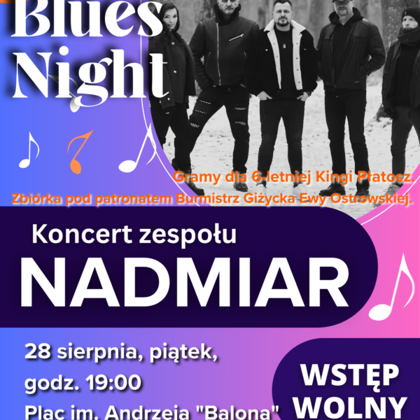 Plakat Giżycko Blues Night 2026 z koncertem zespołu NADMIAR