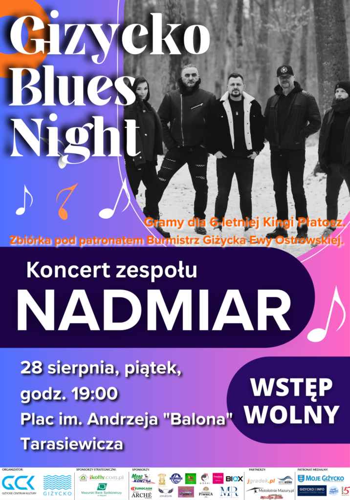 Plakat Giżycko Blues Night 2026 z koncertem zespołu NADMIAR