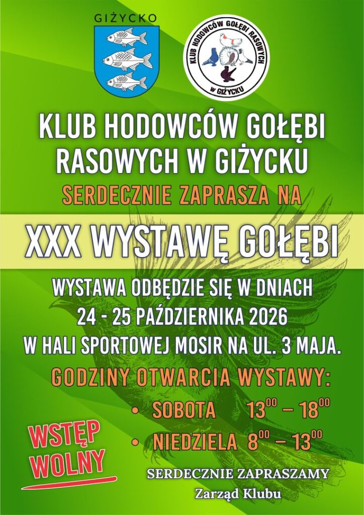 XXX Wystawa Gołębi Rasowych w hali MOSiR w Giżycku 2026