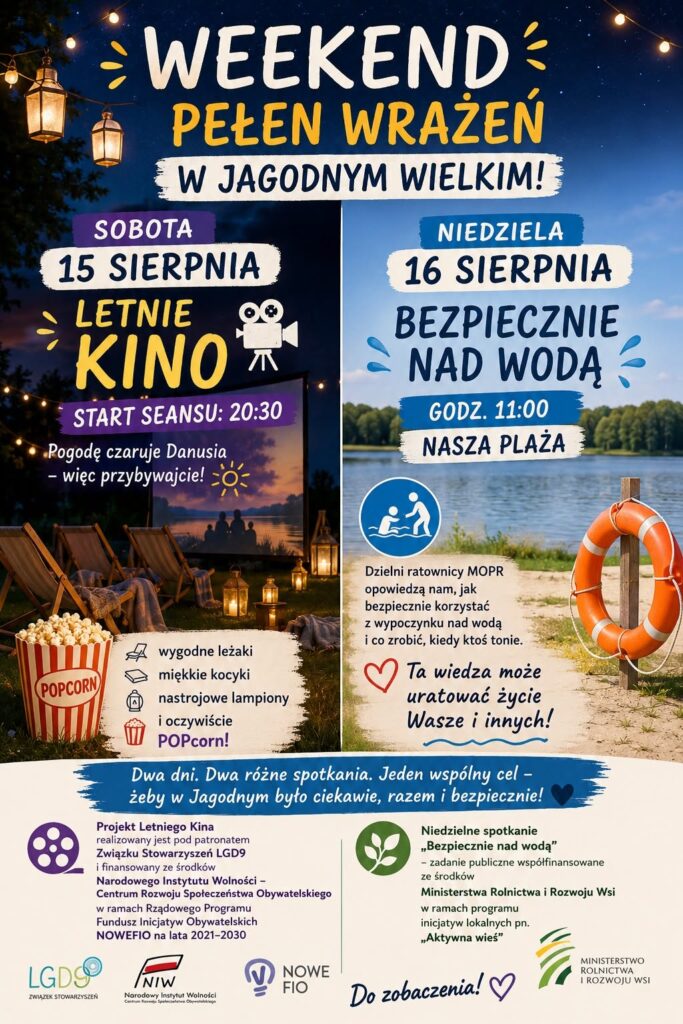 Plakat wydarzenia Weekend pełen wrażeń w Jagodnem Wielkim, 15 i 16 sierpnia 2026