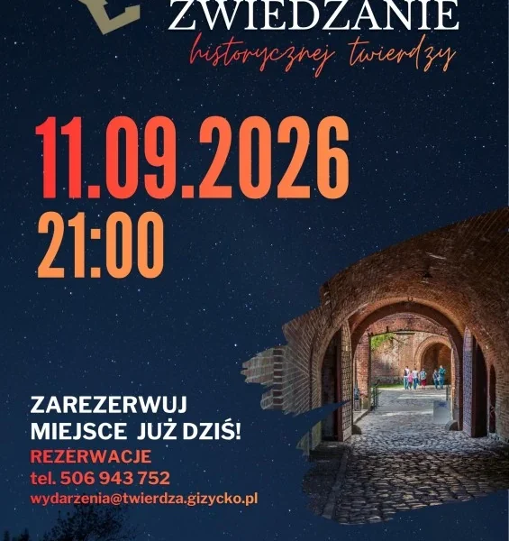 Plakat nocnego zwiedzania Twierdzy Boyen 11 września 2026