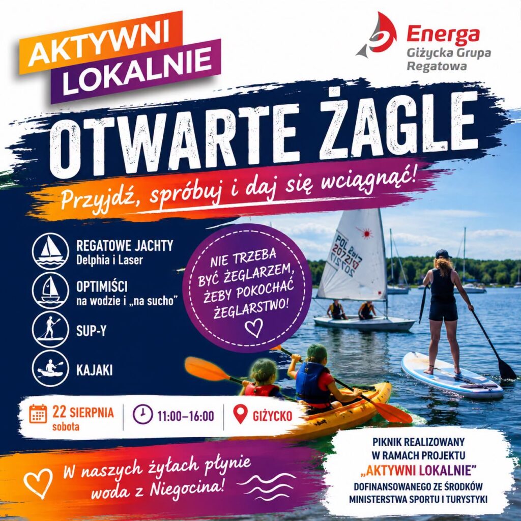 Otwarte Żagle Giżycko 2026, bezpłatny piknik w Miejskiej Bazie Sportów Wodnych