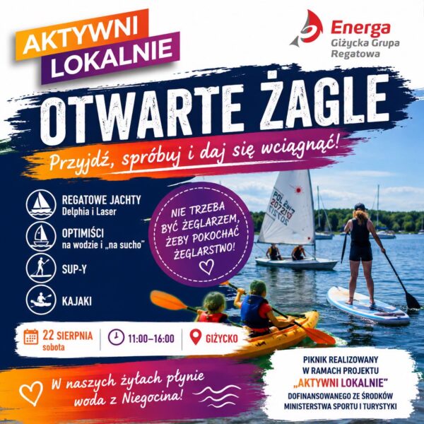 Otwarte Żagle Giżycko 2026, bezpłatny piknik w Miejskiej Bazie Sportów Wodnych
