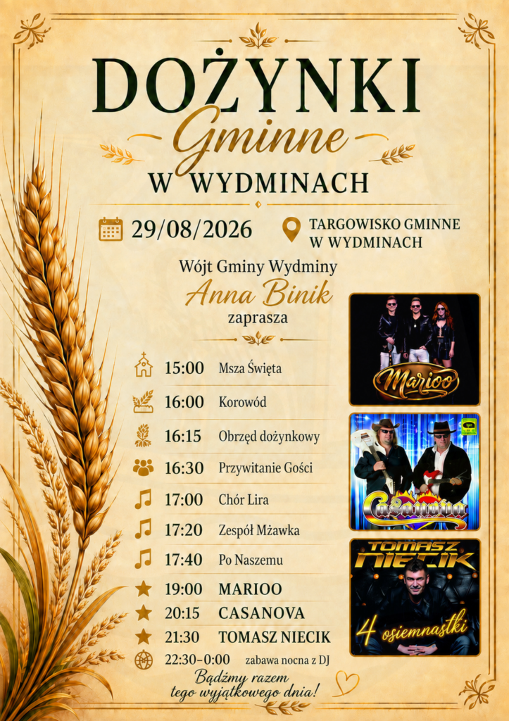Program Dożynek Gminnych w Wydminach 2026