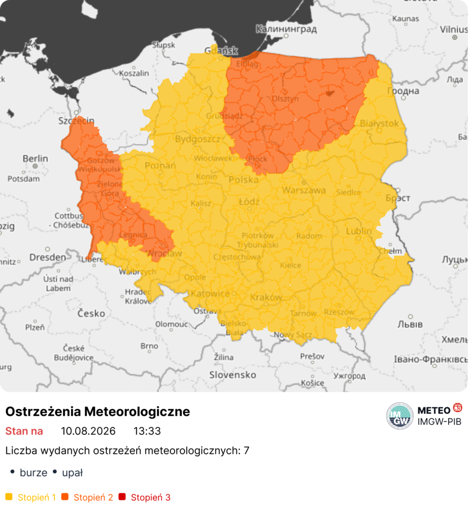 Ostrzeżenie meteorologiczne przed burzami dla powiatu giżyckiego