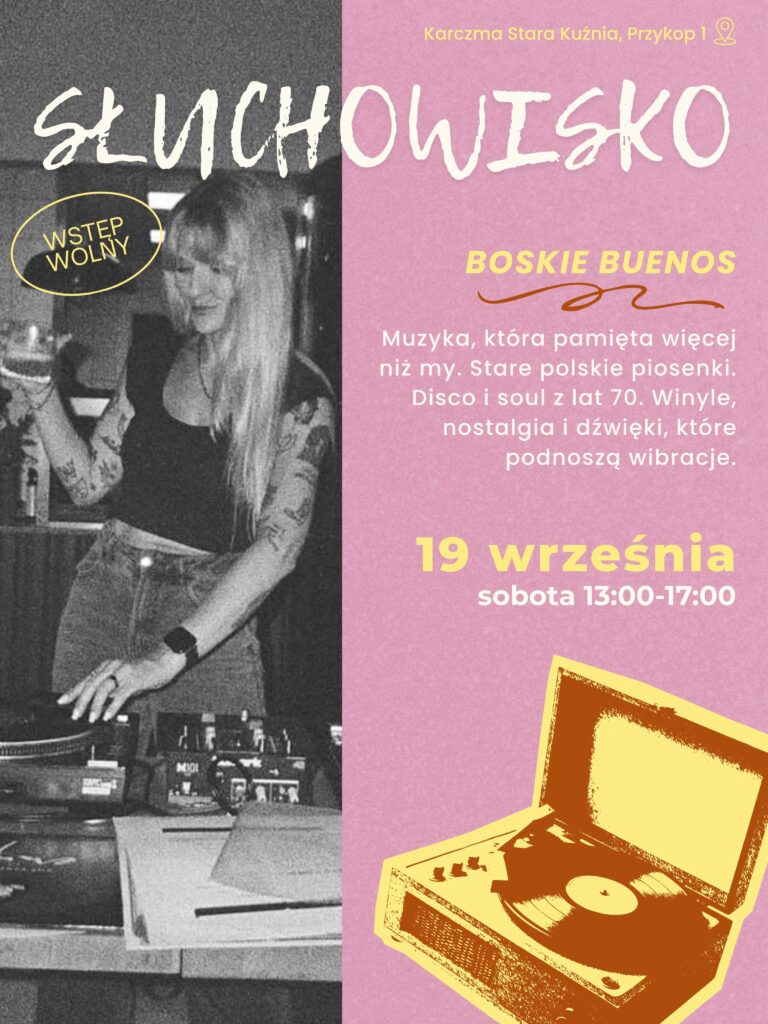 Plakat słuchowiska Boskie Buenos w Starej Kuźni 19 września 2026 roku