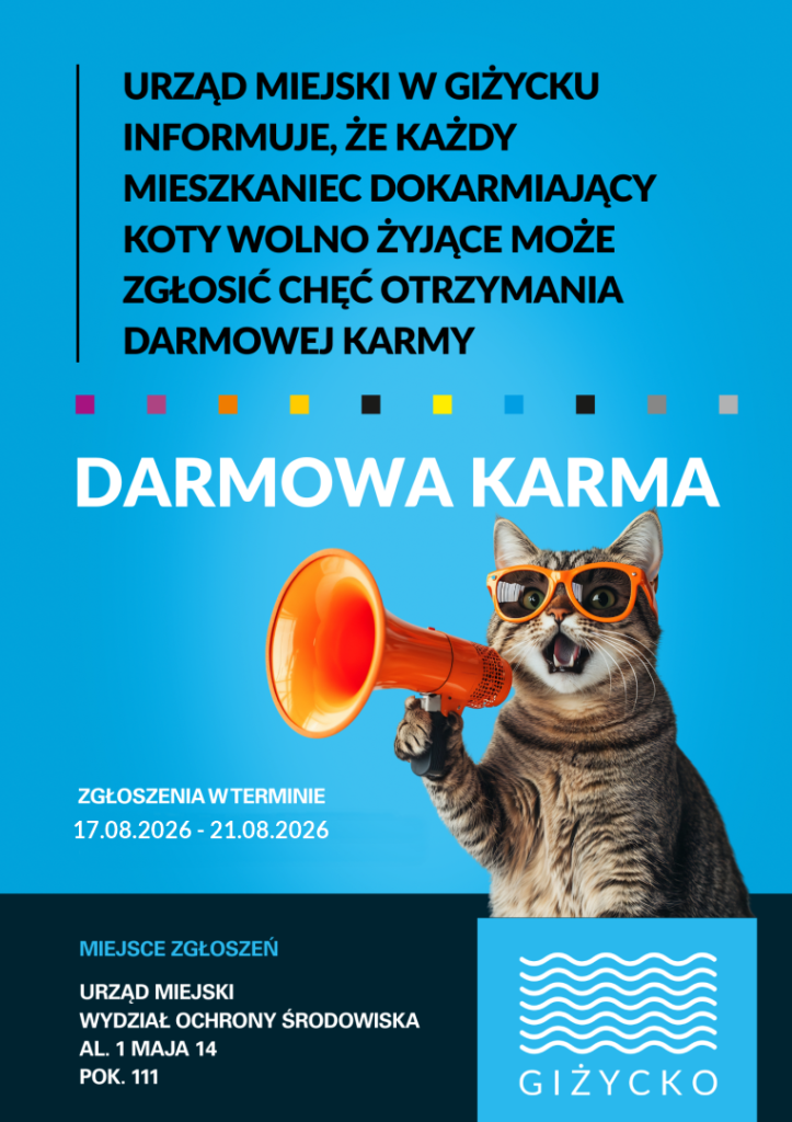 Darmowa karma dla kotów wolno żyjących w Giżycku. Zgłoszenia tylko do 21 sierpnia