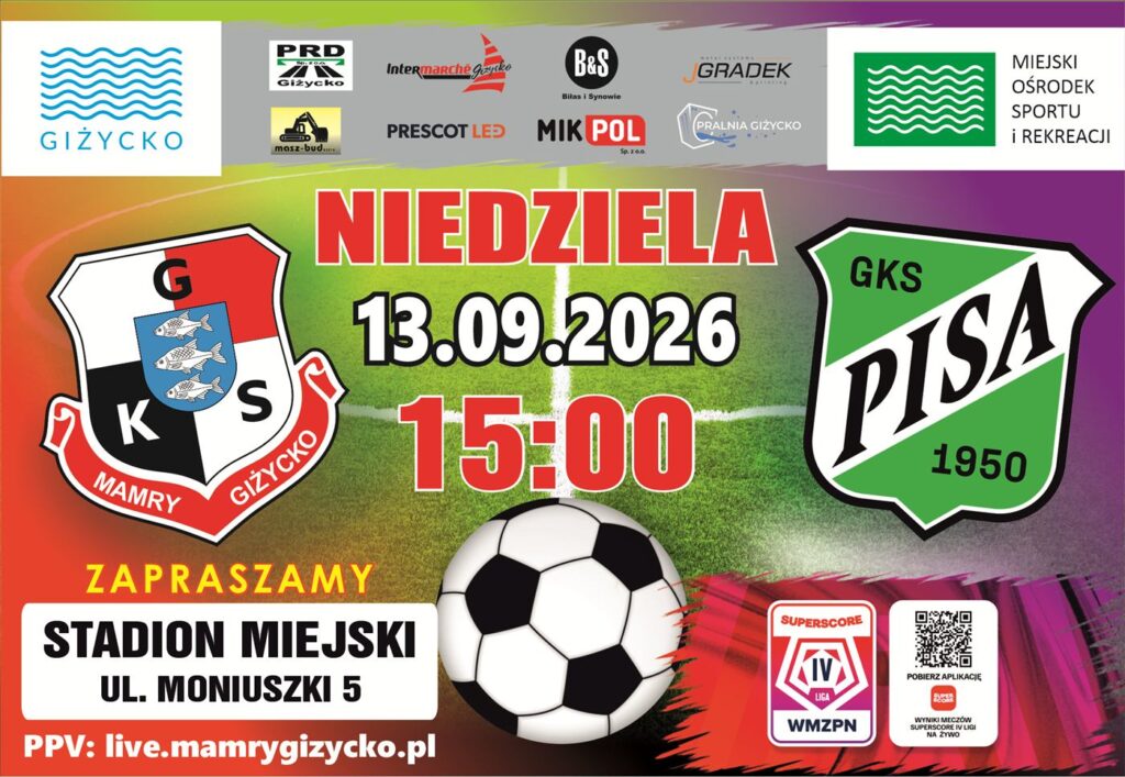 Mamry Giżycko przegrały z Pisą Barczewo 2:3. Remis do przerwy, bez punktów na koniec