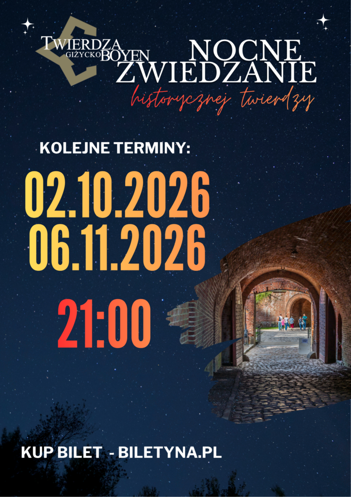 Plakat nocnego zwiedzania Twierdzy Boyen 2 października i 6 listopada 2026 roku