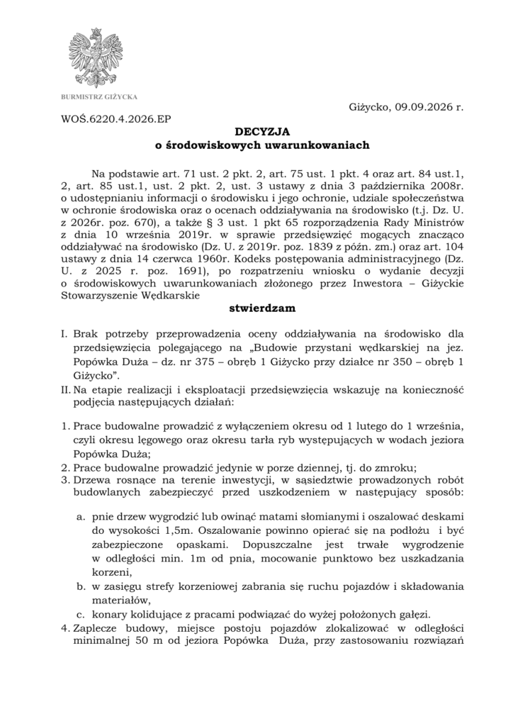 Nowa przystań na Popówce Dużej: 167 miejsc i cztery pomosty. Jest decyzja środowiskowa