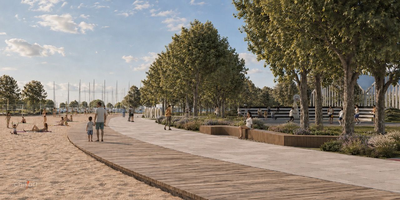 Wizualizacja promenady przy piaszczystej Plaży Miejskiej w Giżycku