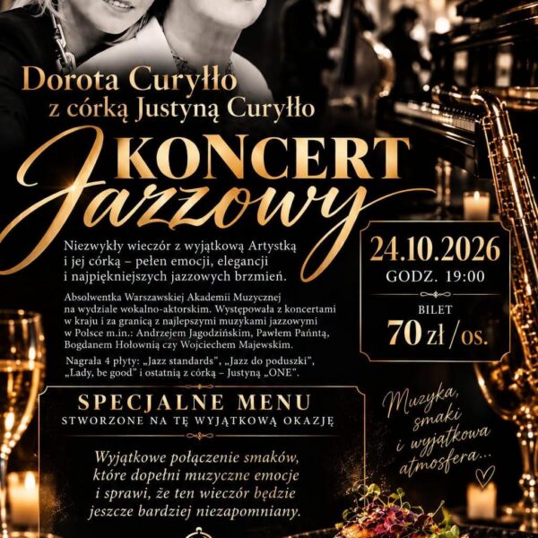 Plakat koncertu jazzowego Doroty i Justyny Curyłło w Pierkunowie