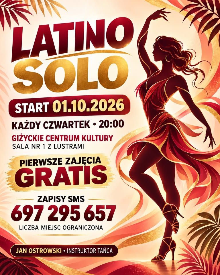 Plakat zajęć Latino Solo w Giżyckim Centrum Kultury