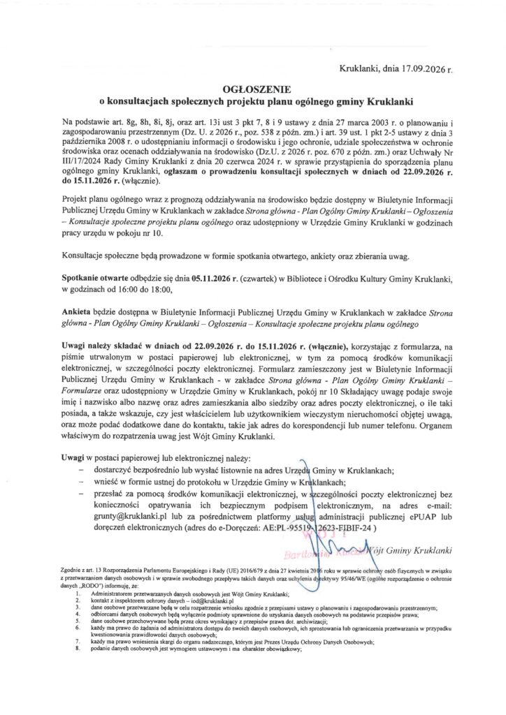 Plan ogólny gminy Kruklanki. Uwagi można składać do 15 listopada