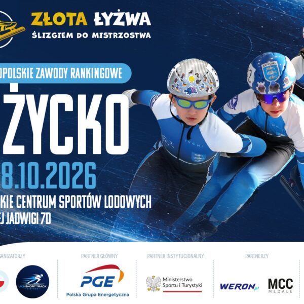 Plakat zawodów short track Złota Łyżwa Giżycko 2026